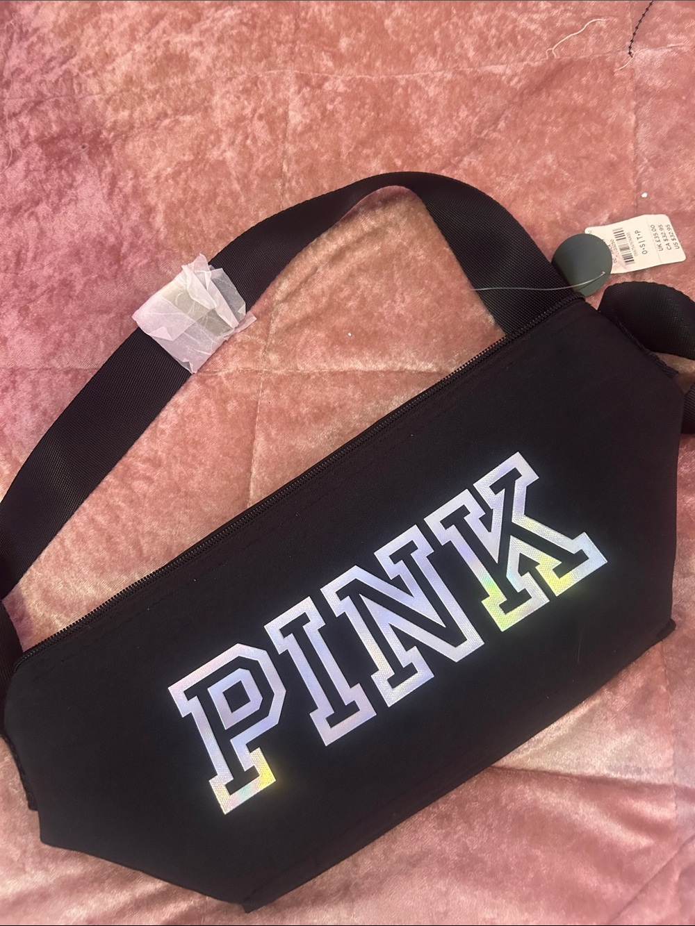 PINK Victoria's Secret Black Crossbody Fanny Pack with Holographic Logo